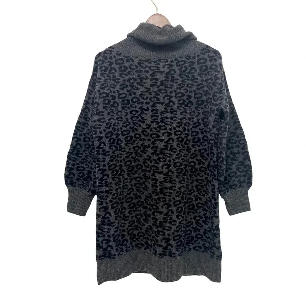 Anthropologie Emmy Cowl Neck Sweater Long Sleeve Cheetah Gray Black Cozy Size S